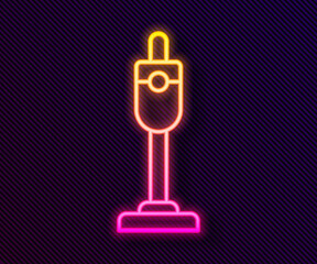 Sticker - Glowing neon line Vacuum cleaner icon isolated on black background. Vector