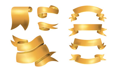 Wall Mural - realistic set of gold ribbons. stickers with festive garlands and ribbons of various shapes. design 