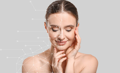 Poster - Beautiful young woman on light background. Skin care concept