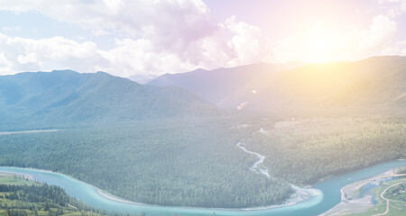 Poster - Landscape with mountains and river