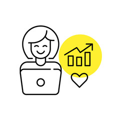 Wall Mural - woman working on a laptop. smm content manager or blogger creating growth strategies for product pro