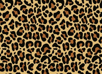 leopard print seamless trendy pattern on a yellow background, vector texture for printing clothes, f