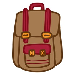Wall Mural - Cartoon doodle of a brown backpack. Simple vector color flat icon isolated on transparent background
