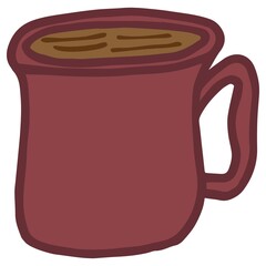 Wall Mural - Cartoon doodle of a purple steel mug with tea. Simple vector color flat icon isolated on transparent background