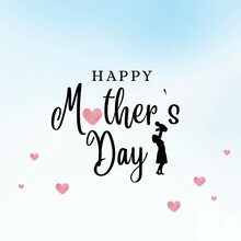 Happy Mother's Day Concept In Calligraphy With Vector Pink Love Symbols In Shape Of Heart On Sky Background