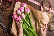 Pink Tulips In Hands