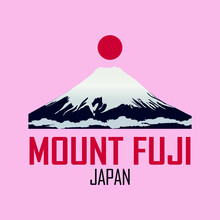 Mount Fuji With Snowy Mountain And Clouds And Sun/Flag Vector Japanese Traditional Illustration 
