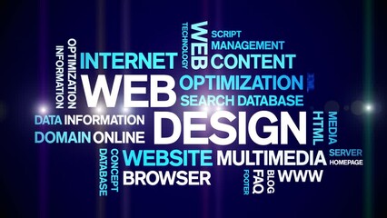 Web Design Animated tag word cloud;text design animation kinetic typography seamless loop.