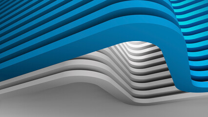 Wall Mural - abstract blue white geometric background with wavy parametric installation, 3d