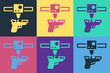 Pop art 3D printer gun icon isolated on color background. 3d printing. Vector
