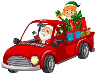 Canvas Print - Santa driving car to delivery Christmas gifts