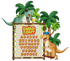 Wall Mural - Font design for english alphabets in dinosaur character on canvas board