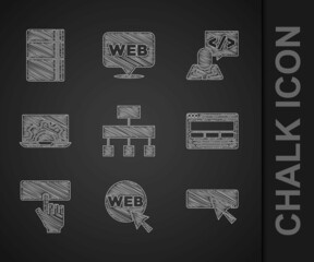 Set Site map, Web and graphic design, UI or UX, Keyboard, development, Front end and Sketchbook album icon. Vector