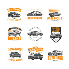 Set of car emblems. Race club.