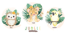Cute Jungle Animals With Floral Collection
