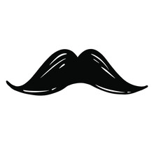 Mustache Icon Father's Day Doodle Hand Drawn In Scribble Black And White Vector Clipart. Bullet Journal Facial Hair Barber Shop Illustration