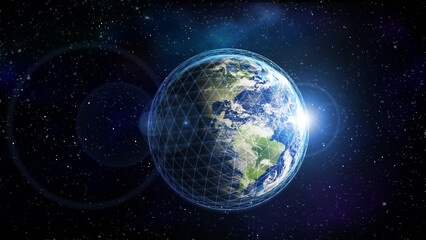 Wall Mural - global network connection. earth in open space and digital web, illustration
