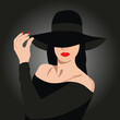 Lady in a black hat. vector image