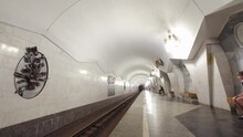 An Underground Train Departing From Pushkinska Metro Station On Saltivska Line Of Kharkiv Metro Timelapse Hyperlapse