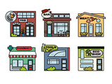 Fototapeta  - set of colorful vector images of houses and shops