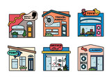 Fototapeta  - set of colorful vector images of houses and shops