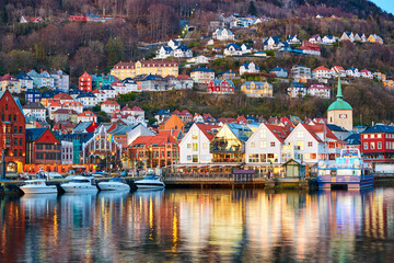 Wall Mural - Bergen havn at sunset, Norway