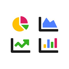 Wall Mural - Set of charts and graphs colorful vector icons. Statistics or financial market symbols. Vector EPS 10