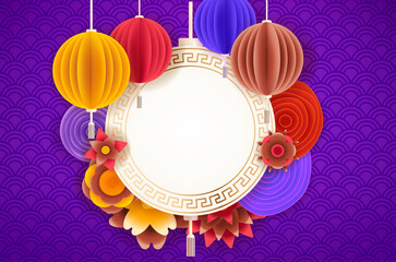 Aufkleber - Lunar new year design background. Happy Pig Year in Chinese. Happy new 2019 year card copy space. Chinese style illustration