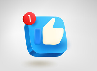 Poster - Thumbs up. 3d vector mobile application icon with notification