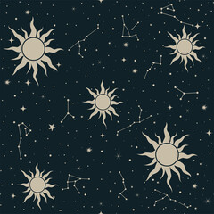 Wall Mural - magic pattern with constellations and sun and stars. decorative ornament. seamless pattern for astrology, magic and divination on tarot cards