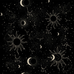 Wall Mural - magic pattern with constellations and sun and stars. decorative ornament. seamless pattern for astrology, magic and divination on tarot cards