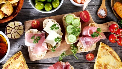 Wall Mural - assortment of spanish tapas on board