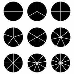 Sticker - black fraction circle chart in mathematics vector illustration isolated on white background