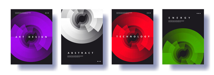 Wall Mural - set of flyers with abstract dynamic composition of circles in layers, business background