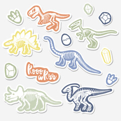 Wall Mural - Vector sticker set with dinosaur skeleton isolated on a white background.