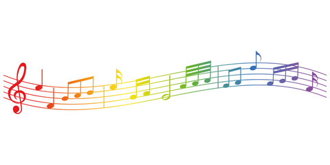 Sticker - rainbow colored vector sheet music - musical notes melody on white background