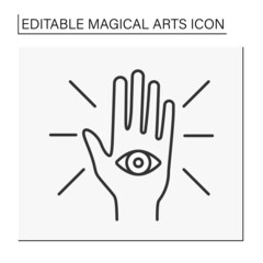 Wall Mural -  Fortune teller line icon. Third eye on palm. Seecrees. Future predictions. Magical arts concept. Isolated vector illustration. Editable stroke