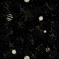 Wall Mural - magic pattern with constellations and planets and stars. decorative ornament. seamless pattern for astrology, magic and divination on tarot cards
