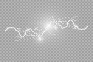 Poster - The power of lightning and shock discharge, thunder, radiance. Thunder bolt isolated.