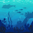 Sea bottom landscape, blue vector ocean background