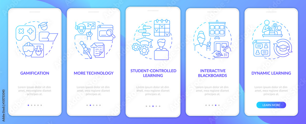 Education trends technology blue gradient onboarding mobile app screen ...