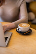 © LIGHTFIELD STUDIOS - cropped view of young woman using laptop near cup of cappuccino.