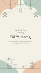 Wall Mural - Greeting Card Eid Mubarak Social Media Story Template Vector Illustration