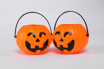 Halloween jack pumpkin buckets isolated on white background. Trick or Treat