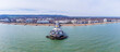 An aerial panorama view of the seafront at Eastbourne, UK in springtime