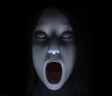 Illustration Of A Ghostly Female With Dead White Eyes Screaming