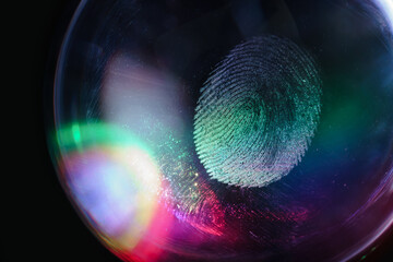 Poster - Beautiful abstract blue, green colored  fingerprint on background texture for design. Macro photography view.