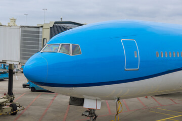 Wall Mural - Preparing the airplane at airport with ground service before flight