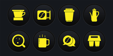 Sticker - Set Coffee cup, Teapot, and conversation, to go, Street signboard coffee, and V60 maker icon. Vector