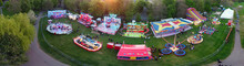 Aerial View Of Fun Fair At Wardown Park Luton Town Of England UK, Drone Footage